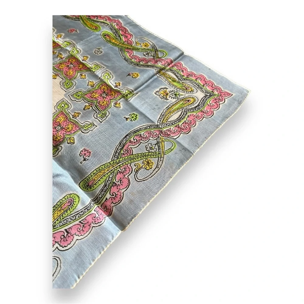 Vanette Creations Vintage Hand Rolled Silk Scarf in Soft Pastels Paisley Floral